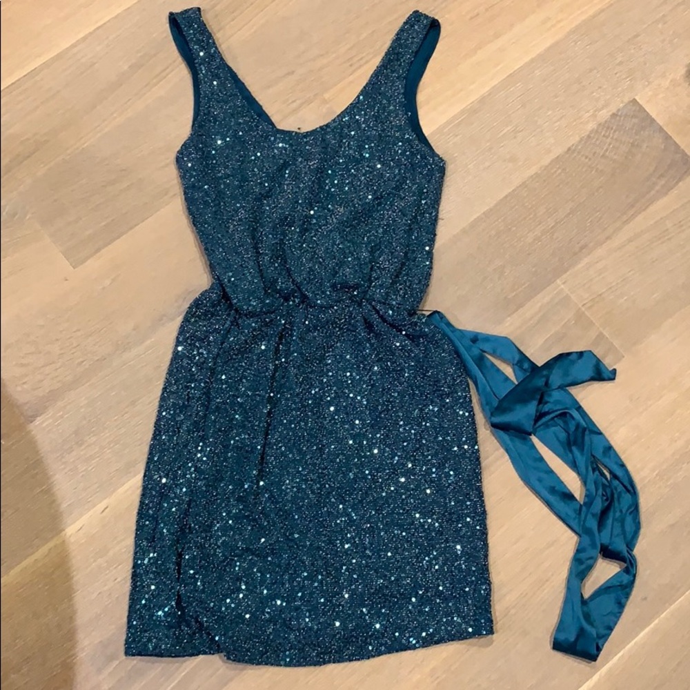 Express greenish blue stretchy sequin dress small